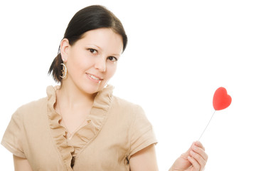 woman with a heart on a white background.