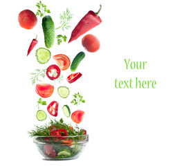 fresh salad  vegetables isolated on white background
