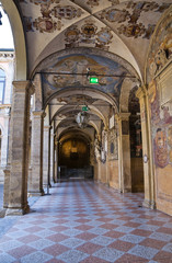 Fototapeta na wymiar Interior Archiginnasio of Bologna. Emilia-Romagna. Italy.