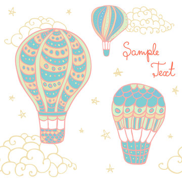 seamless colorful flying  hot air balloon pattern.clipping mask