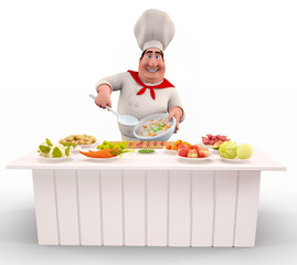 Chef cooking rice with vegetables