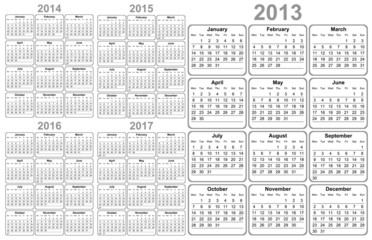 Calendar 2013, 2014, 2015, 2016, 2017