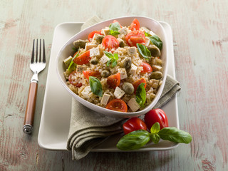 vegetarian rice salad with tofu and brown rice