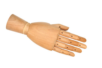Wooden hand giving a handshake 