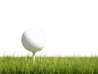 Golf ball green grass isolated background