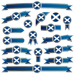 scotland flag ribbon design elements vector blue shiny badge clipart isolated on white