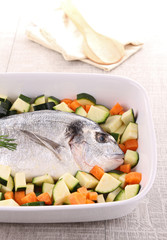 raw fish and vegetables