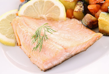 grilled fish and vegetables