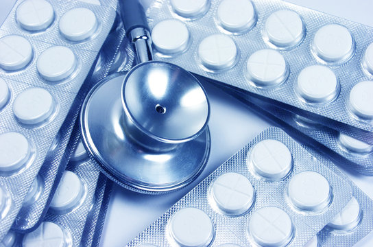 Pastillas, fonendoscopio, blister, medicina, salud