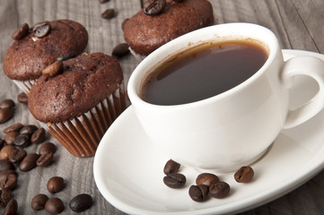 cup of coffee and chocolate cake