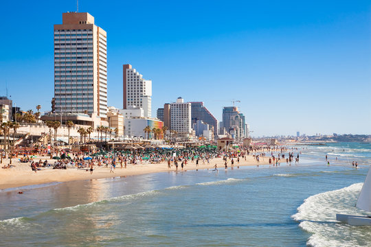 Public beach in Tel-Aviv on Mediterranean sea. Israel