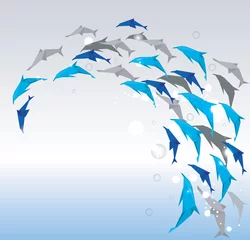 Cercles muraux Animaux géométriques illustration de dauphins en papier dans un saut.Eps10