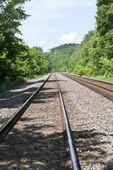 Obraz premium Train tracks through the woods