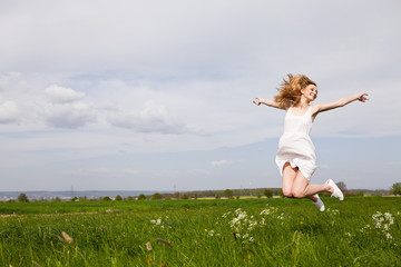 Fototapeta premium beautiful blonde woman outdoor in summer happy