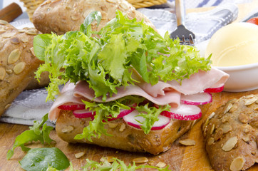 sunflower seed roll with smoked ham