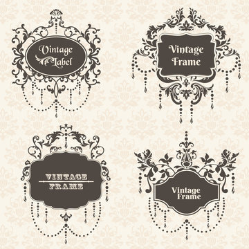 Vector Set: Vintage Frame collection with FLower elements - for