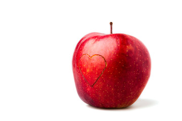 Red apple with a heart symbol