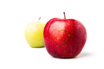 Red apple with a heart symbol