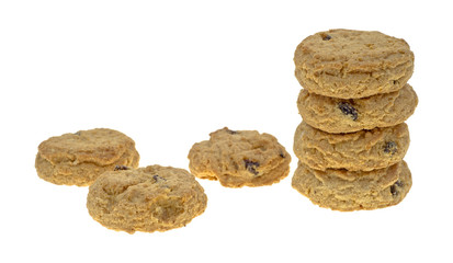 Fototapeta na wymiar Stacked and separate oatmeal raisin cookies