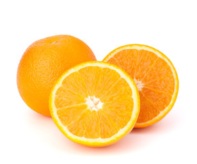 Sliced orange fruit segments  isolated on white background