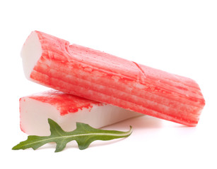 Crab sticks group and rucola leaf