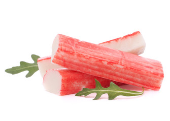 Crab sticks group and rucola leaf