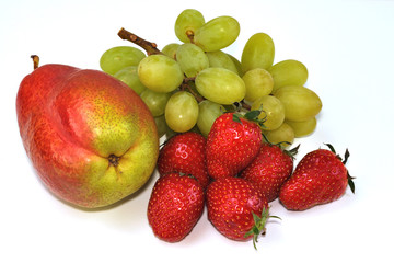Pear with strawberries and grape