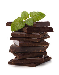 Chocolate bars stack and mint leaf