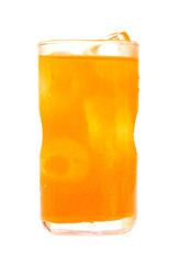 orange juice in glass and ice isolated on white background