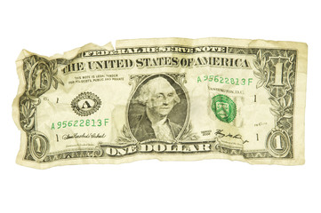 Single crumpled dollar bill