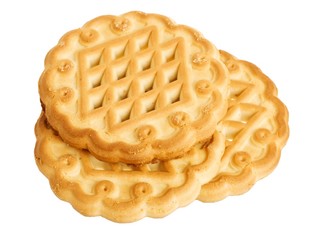 Three shortbread cookies stacked isolated on white