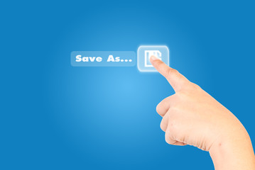 Hand pushing Save icon.