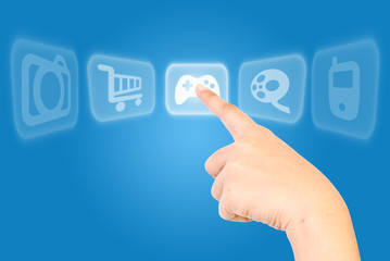 Hand pushing digital button.