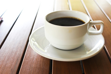 Black Coffee white cup on the table.