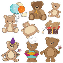 set of different teddy bears items for design in vector format