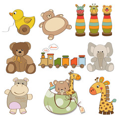 illustration of different toys items for baby