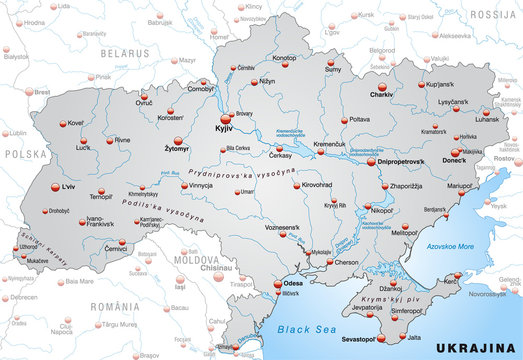 Übersichtskarte der Ukraine mit Nachbarländern