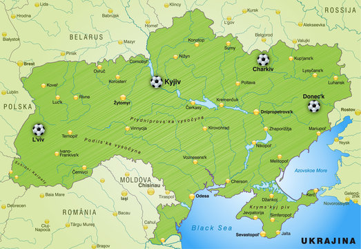 Umgebungskarte der Ukraine mit EM-Austragungsorten