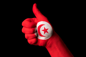 tunisia national flag thumb up gesture for excellence and achiev