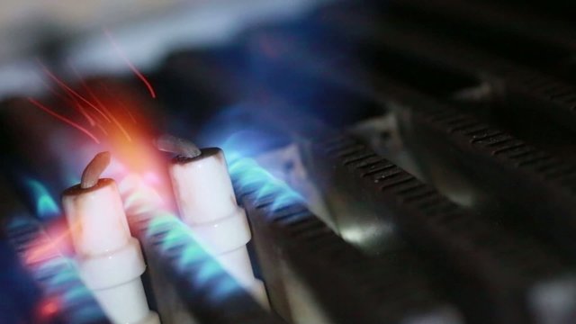 gas flames in a heating installation