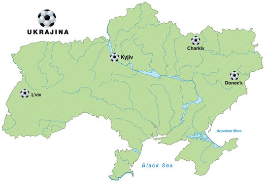 Infografik der Ukraine mit Austragungsorten