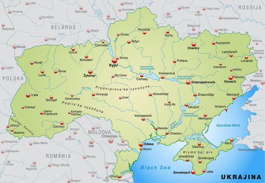 Landkarte der Ukraine mit Nachbarländern