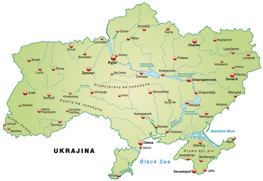 Inselkarte der Ukraine mit Hauptst&auml;dten