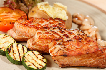 meat with grilled vegetables