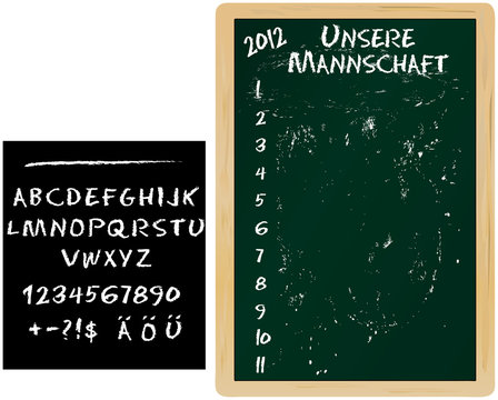 Fu&szlig;ball: Mannschaftsaufstellung aufTafel, font f&uuml;r Text