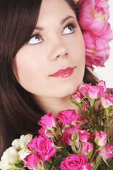 Fototapeta premium natural beauty portrait woman with flower in the hands