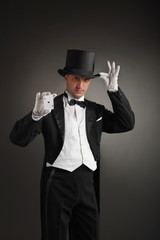 magician in hat show card