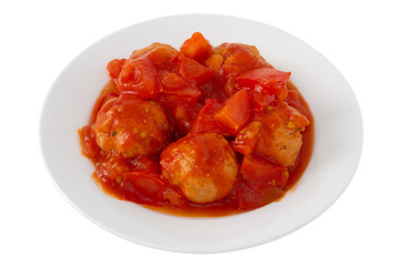 turkey meatballs with tomato paste on the plate