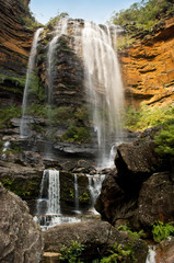 Obraz premium Wentworth Falls waterfall in the Blue Mountains around Sydney, New South Wales, Australia