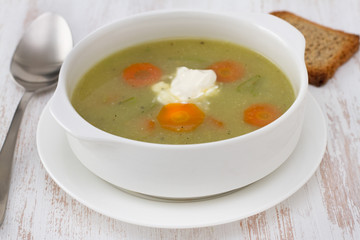 vegetable soup in the white bowl